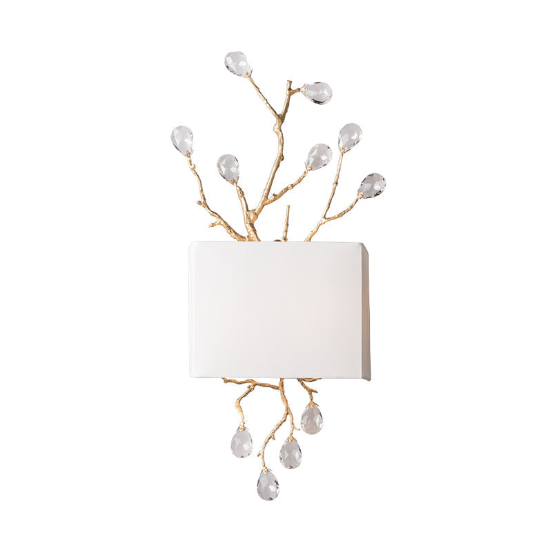 Minimalist Crystal Bead Wall Sconce With 2 Bulbs And Fabric Shade