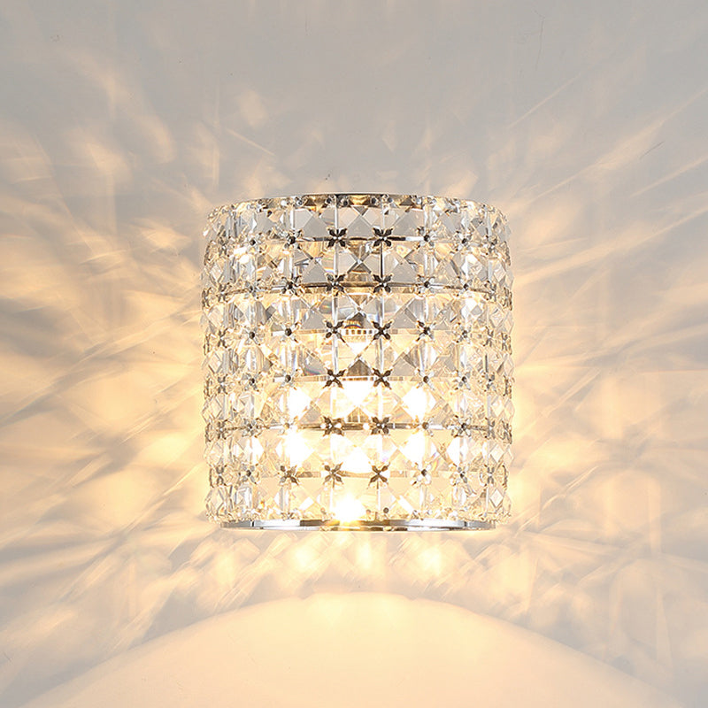 Contemporary Crystal Wall Sconce With Clear Cylinder Light Fixture