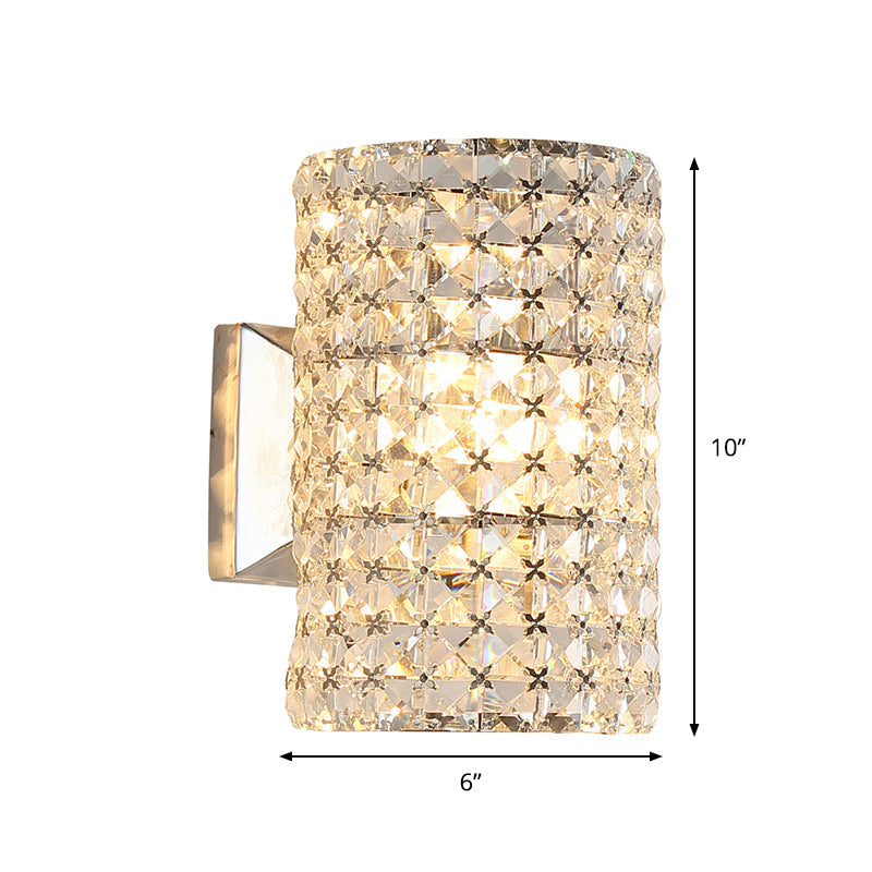 Minimalist Cylindrical Sconce Light Fixture With Clear Crystal Shade - Elegant Wall Lighting Idea