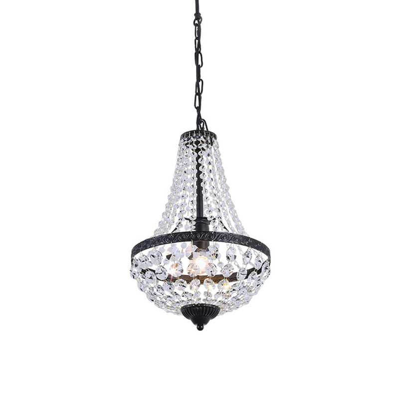 Suspended Crystal Strand Ceiling Light With Basket Frame Shade - Ideal For Countryside Restaurants
