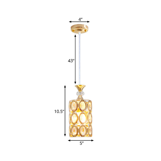 Crystal-Encrusted Cylinder Pendant Light with Gold Finish Suspension - Modern and Elegant
