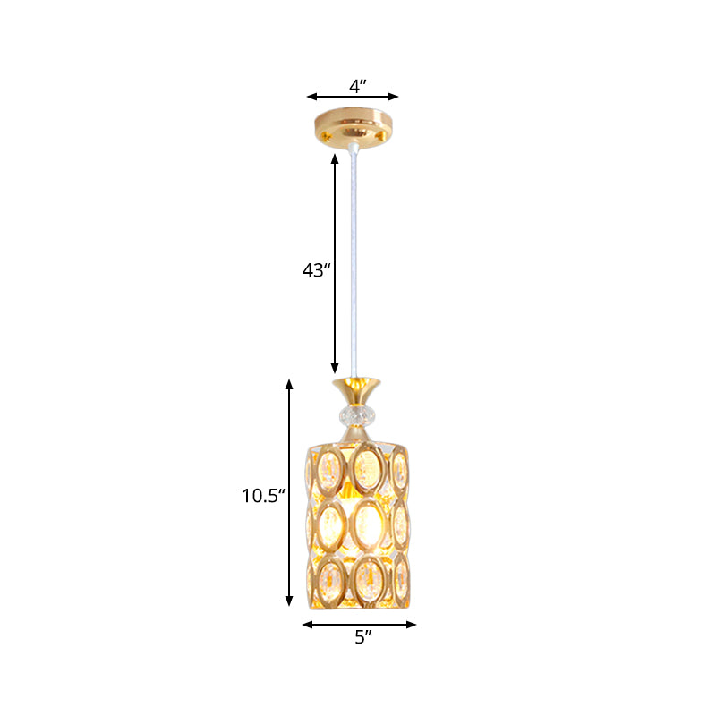 Modern Beveled Crystal Pendant With Gold Suspension: 1-Bulb Light