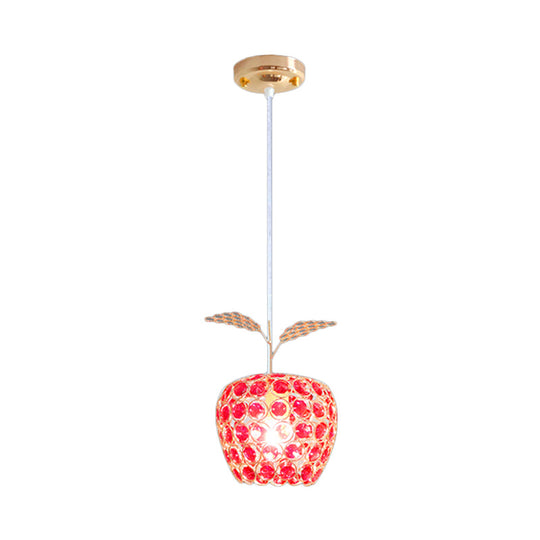 Gold Apple Pendant Lamp with Red Crystal Encrusted Contemporary Design