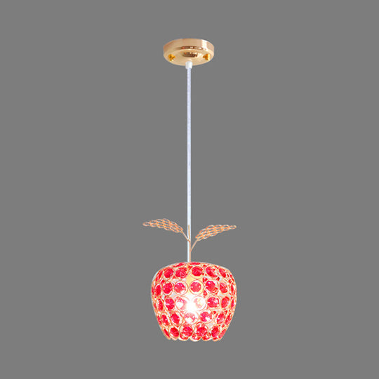 Gold Apple Shape Pendant With Red Crystal Accents - Contemporary Hanging Ceiling Lamp