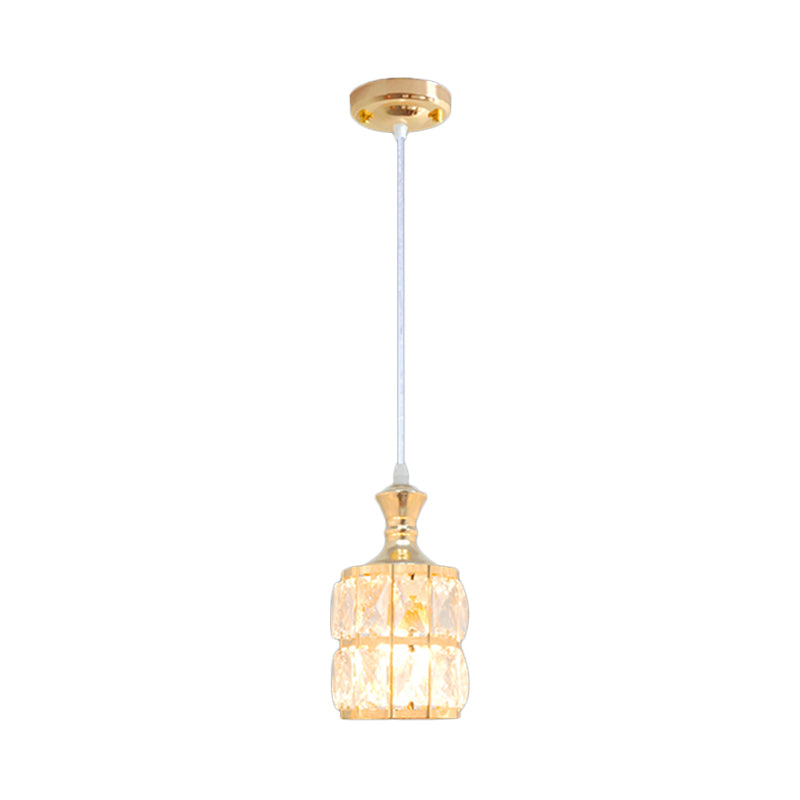 Modern Gold Hanging Crystal Block Lamp - 1 Head Pendant Light for Dining Room