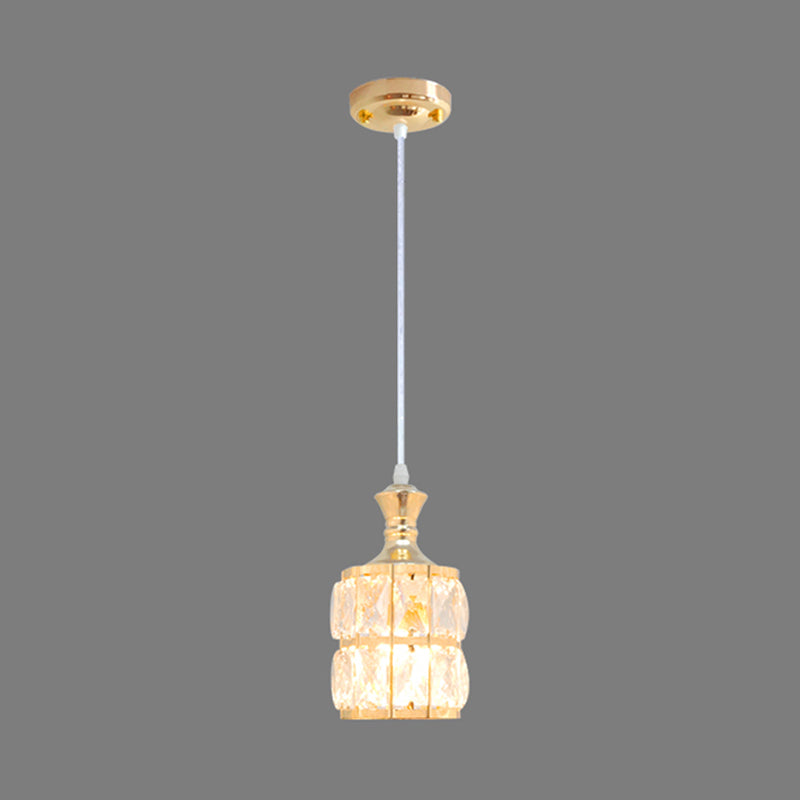 Modern Gold Hanging Crystal Block Lamp - 1 Head Pendant Light for Dining Room