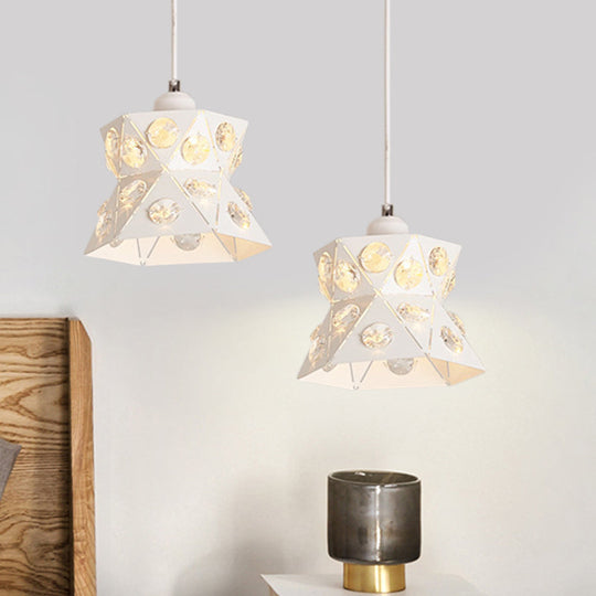 Modern White Iron 1-Light Hourglass Ceiling Pendant With Crystal Accents - Perfect For Restaurants