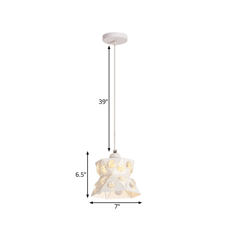 Modern White Iron 1-Light Hourglass Hanging Ceiling Light: Restaurant Crystal Suspension Lamp