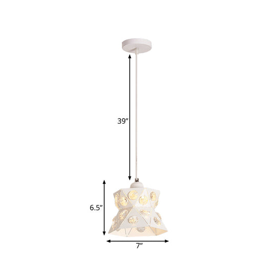 Modern White Iron 1-Light Hourglass Ceiling Pendant With Crystal Accents - Perfect For Restaurants