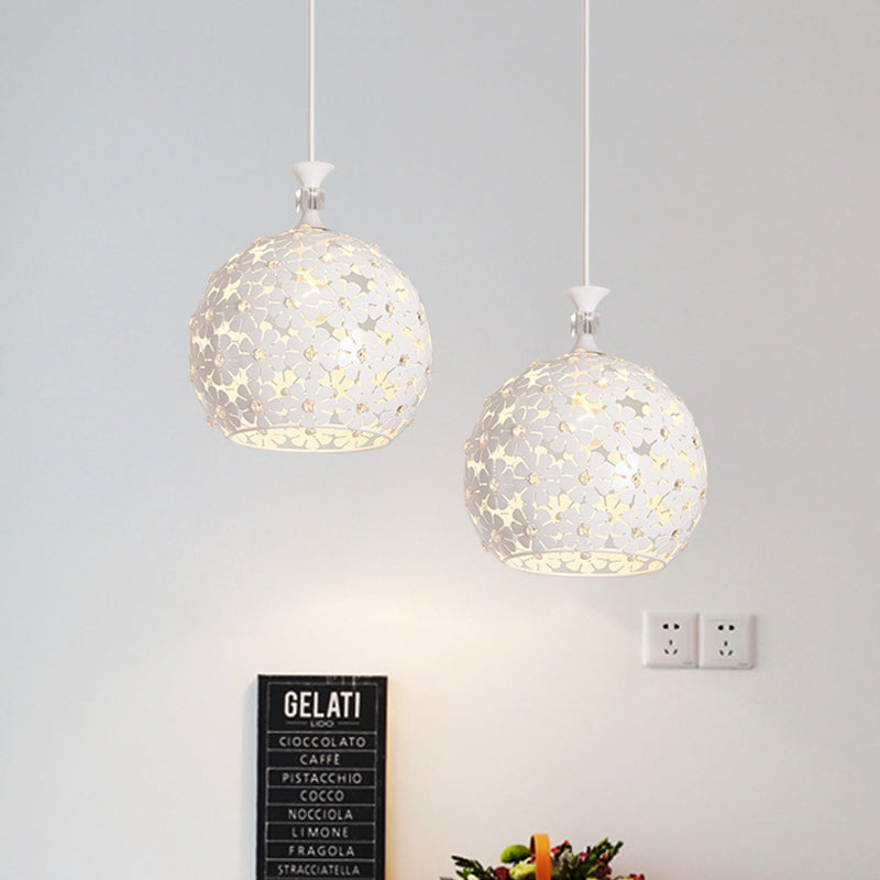 Modern White Floret Pendant Light - 1-Bulb Iron Ceiling Lamp With Globe Design