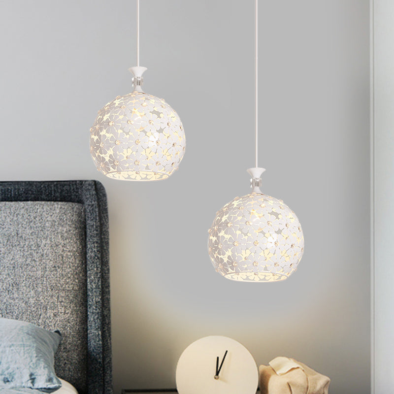Modern White Floret Pendant Light - 1-Bulb Iron Ceiling Lamp With Globe Design