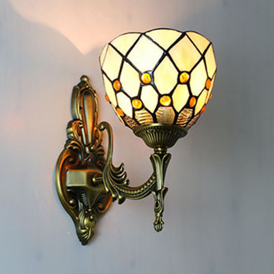 Vintage Beige Glass Wall Sconce For Dining Room - 1 Light Bowl Loft Lighting