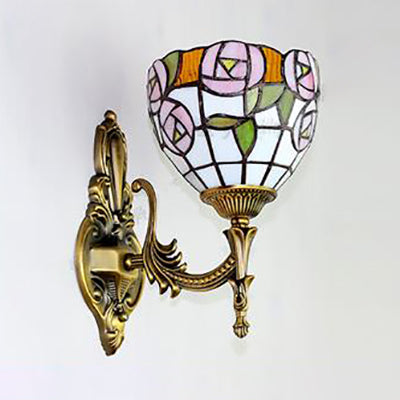 Vintage Rose Stained Glass Wall Mount Light - Pink Foyer Lighting