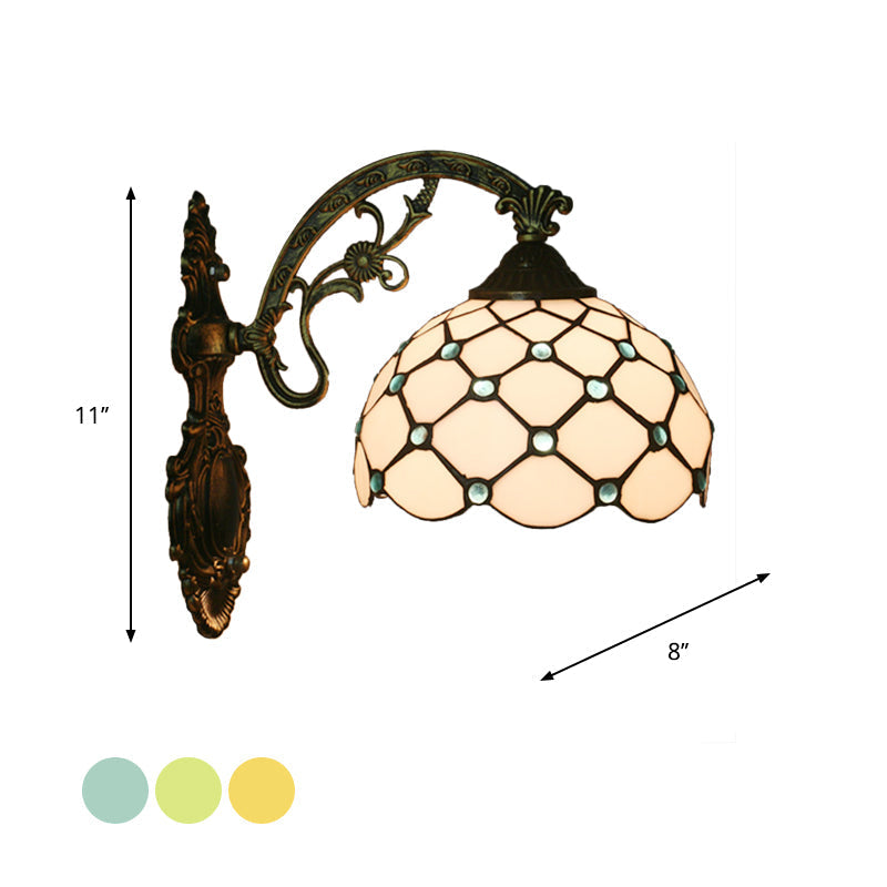 Hand-Crafted Blue/Gold Glass Bead Net Wall Light - Single Bulb Baroque Lamp