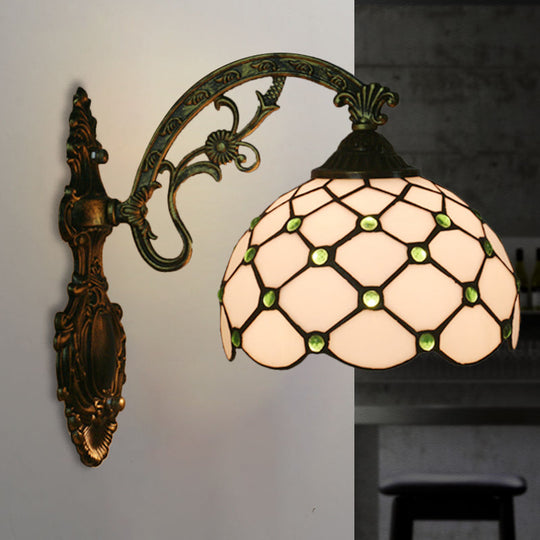 Hand-Crafted Blue/Gold Glass Bead Net Wall Light - Single Bulb Baroque Lamp Green