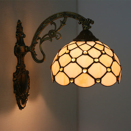 Hand-Crafted Blue/Gold Glass Bead Net Wall Light - Single Bulb Baroque Lamp