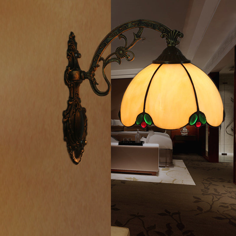 Baroque Scalloped Wall Light Kit - Elegant 1-Light Beige Glass Sconce For Bedroom