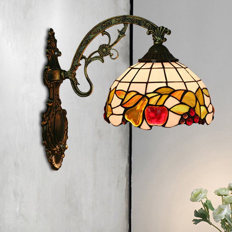 Tiffany Hand-Cut Glass Wall Mounted Lamp With Bronze Sconce - Fruit Pattern Bowl Shade 1-Bulb Light