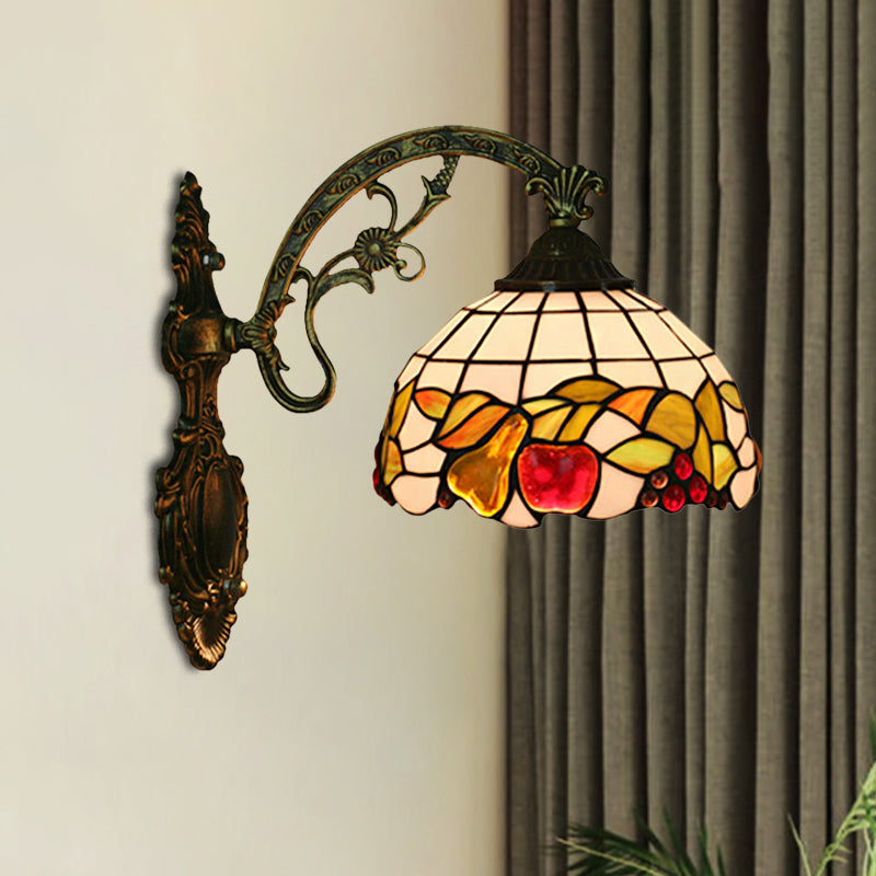 Tiffany Hand-Cut Glass Wall Mounted Lamp With Bronze Sconce - Fruit Pattern Bowl Shade 1-Bulb Light