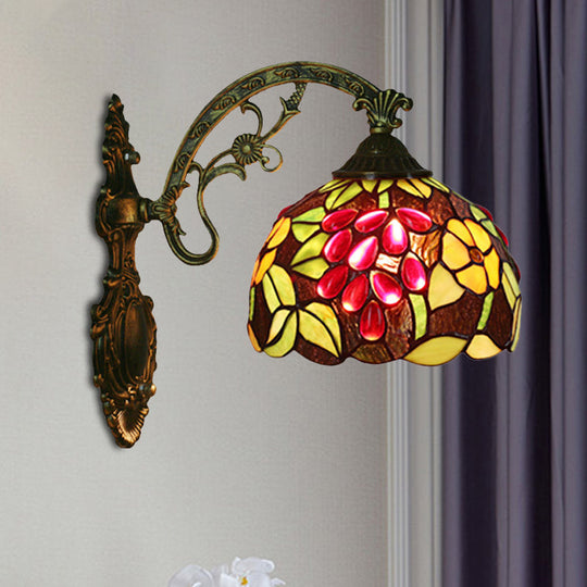 Tiffany-Style Grape Wall Sconce - Handcrafted Stained Glass In Red/Green Red
