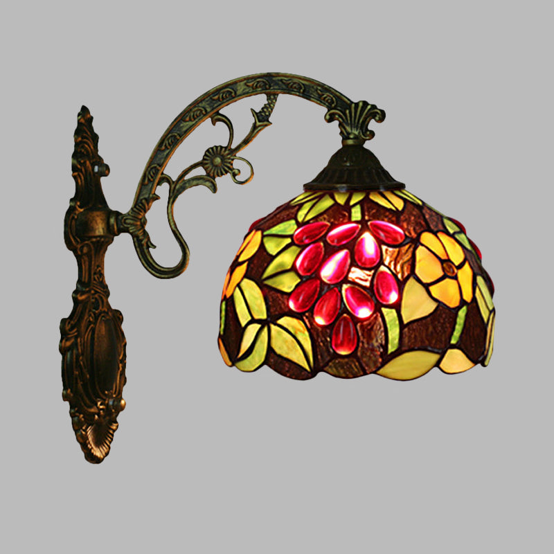 Tiffany-Style Grape Wall Sconce - Handcrafted Stained Glass In Red/Green