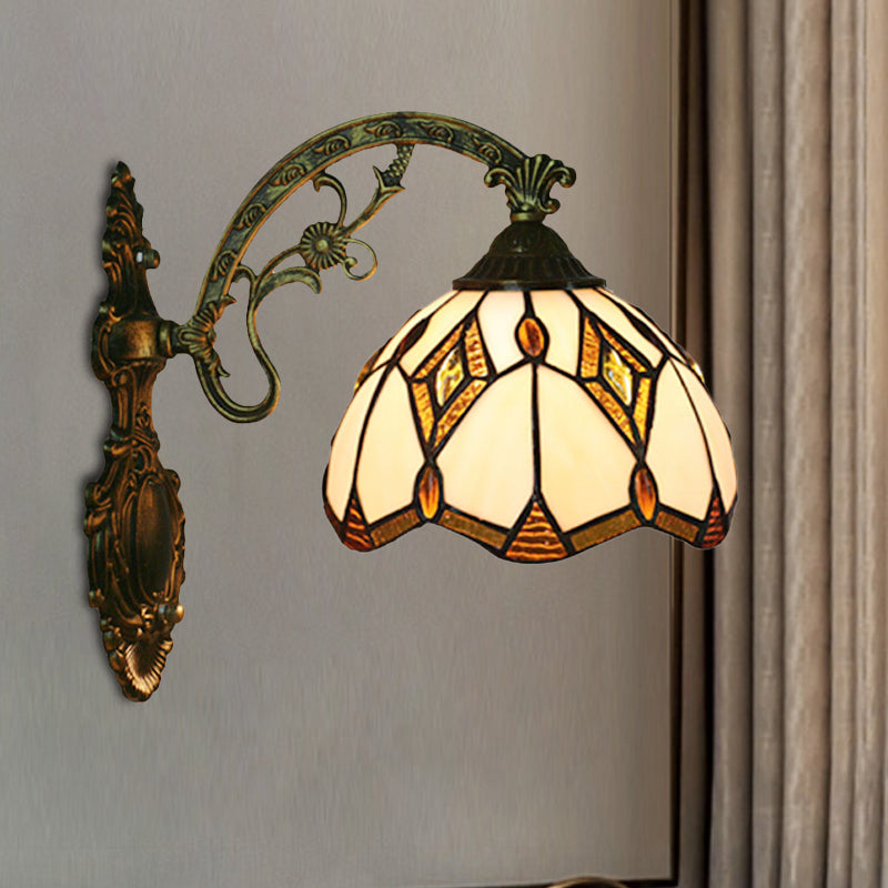 Wave-Edge Bowl Wall Lamp - Tiffany Glass Craftsman Mount Light Fixture In Bronze