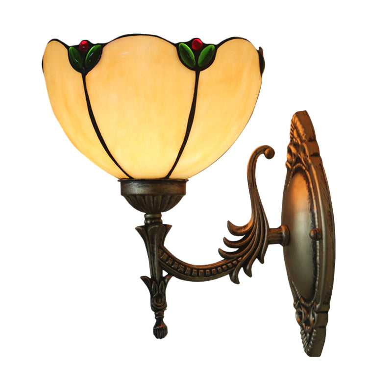 Vintage Beige Glass Petals Wall Lamp With Bronze Finish - Bedroom Lighting Fixture