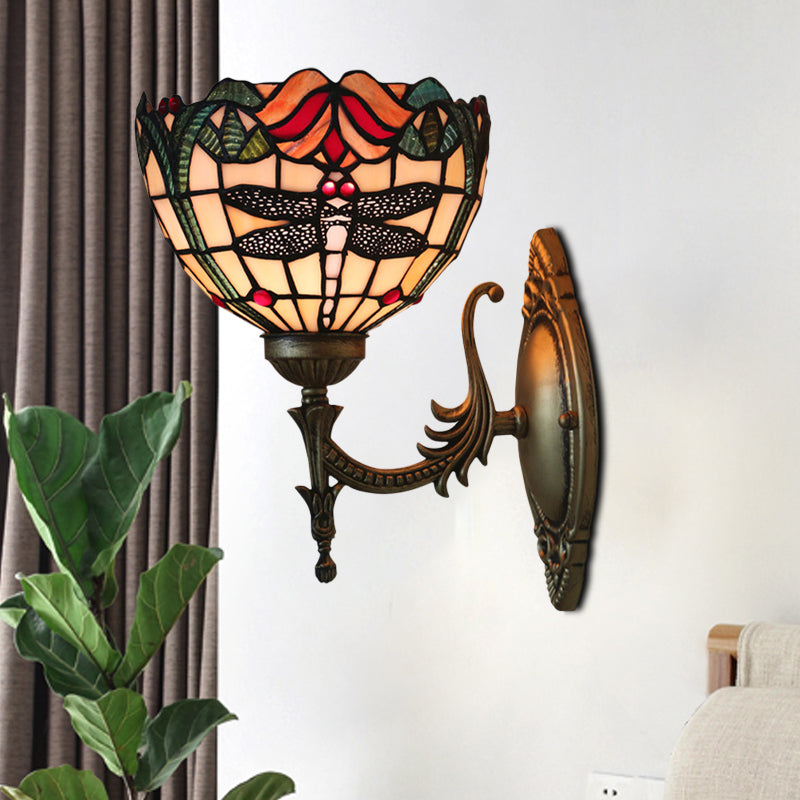 Tiffany Dragonfly Bronze Wall Light With Cut Glass For Elegant Ambience / C