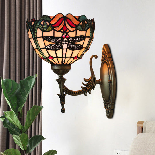 Tiffany Dragonfly Bronze Wall Light With Cut Glass For Elegant Ambience / C