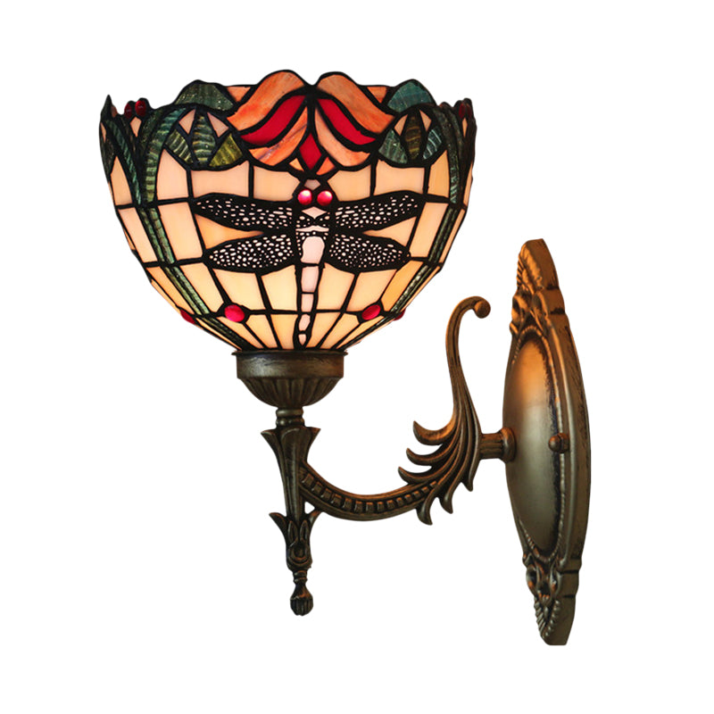 Tiffany Dragonfly Bronze Wall Light With Cut Glass For Elegant Ambience