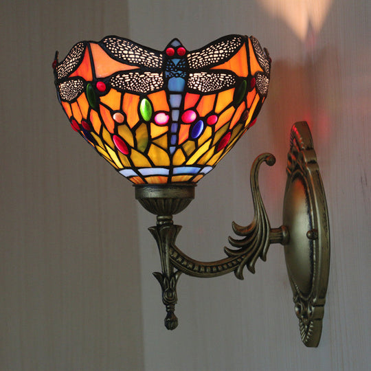 Tiffany Dragonfly Bronze Wall Light With Cut Glass For Elegant Ambience
