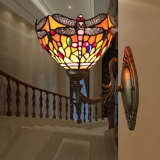 Tiffany Dragonfly Bronze Wall Light With Cut Glass For Elegant Ambience / B