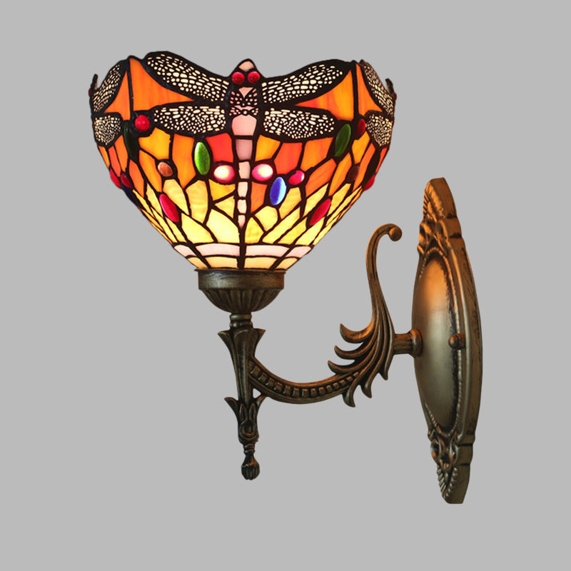 Tiffany Dragonfly Bronze Wall Light With Cut Glass For Elegant Ambience