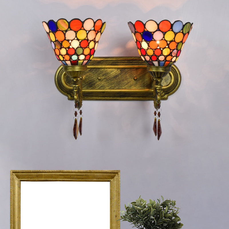 Stylish Bell Wall Mounted 2-Light Handcrafted Stained Glass Tiffany Sconce Lamp - Dots Design In