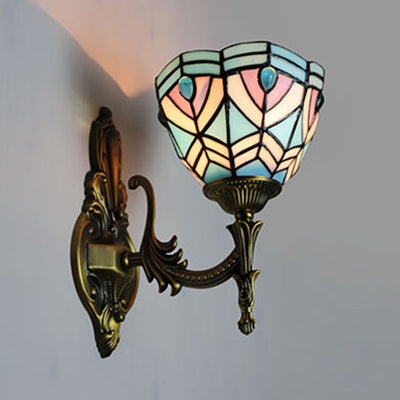 Blue Baroque Bowl Sconce: Stained Glass Wall Light For Bedroom