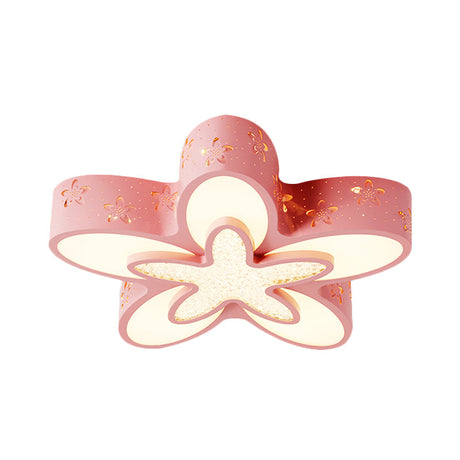 Flower-Shaped Led Cartoon Flush Ceiling Light For Kids Bedrooms In Pink/Blue