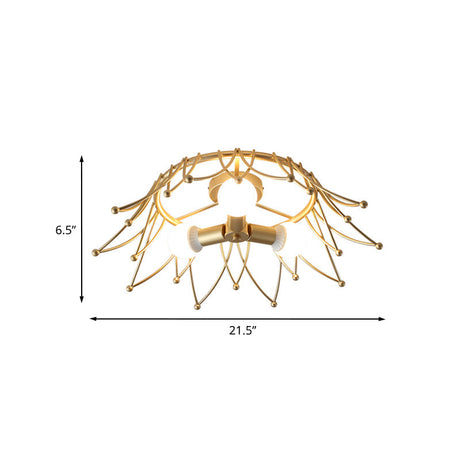 Nordic Gold Crown Shape Flush Mount Light W/ 3 Bulbs & Metal Shade