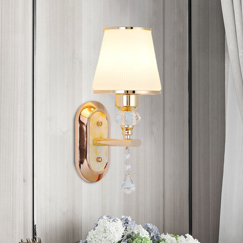 Minimalist Gold Barrel Wall Lamp With Frosted Glass & Diamond Crystal Drop - 1/2 Head Lighting 1 /