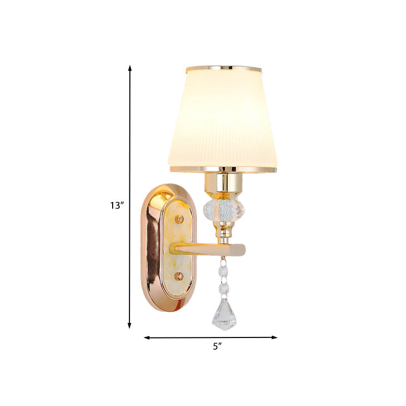 Minimalist Gold Barrel Wall Lamp With Frosted Glass & Diamond Crystal Drop - 1/2 Head Lighting