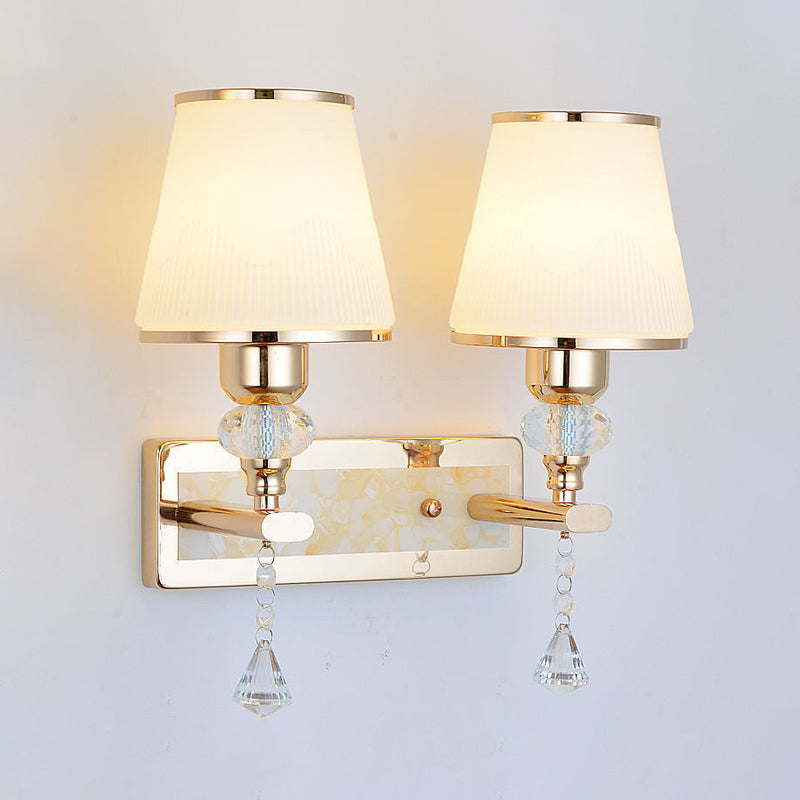Minimalist Gold Barrel Wall Lamp With Frosted Glass & Diamond Crystal Drop - 1/2 Head Lighting