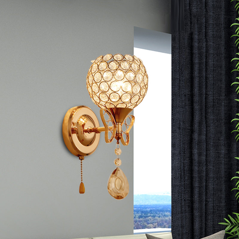 Modern Gold Crystal Wall Light Fixture With 1 Bulb