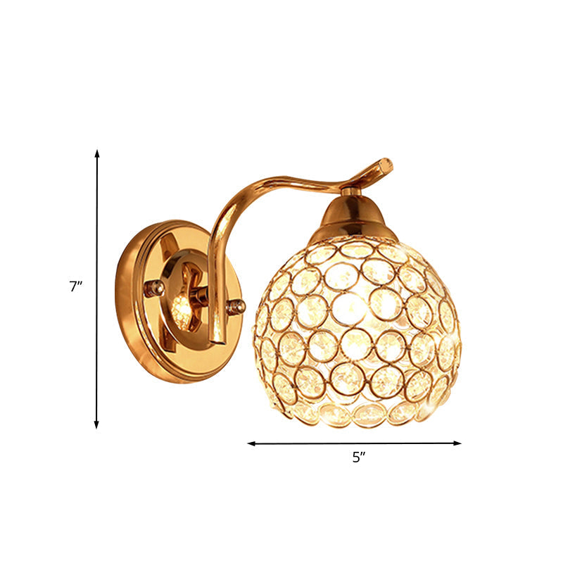 Minimal Gold Finish Wall Lamp With Crystal-Encrusted Shade - Perfect Living Room Lighting
