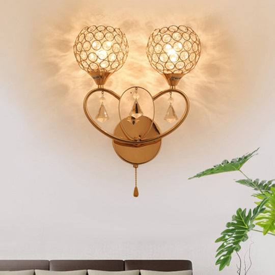 Minimalistic Gold Crystal Wall Sconce Light With Dual Heads