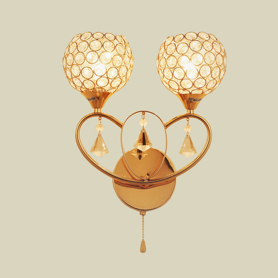 Minimalistic Gold Crystal Wall Sconce Light With Dual Heads