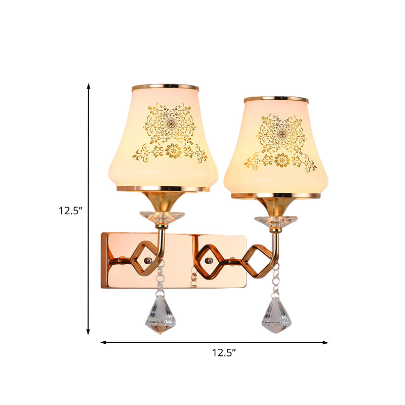 Modern Gold Glass Wall Lamp With 2 Heads - Jar-Shaped Bedside Fixture
