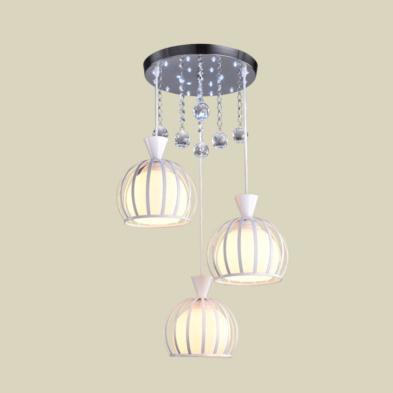 Modern Iron 3-Head White Suspension Light With Opal Glass Shades