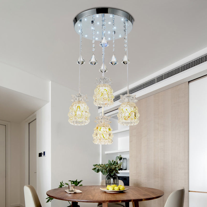 Modern Chrome Cluster Pendant Light with Crystal Shade - Perfect for Dining Rooms, 4-Bulb Hanging Fixture