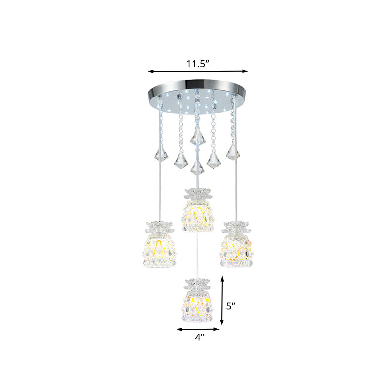 Modern Chrome Cluster Pendant Light with Crystal Shade - Perfect for Dining Rooms, 4-Bulb Hanging Fixture