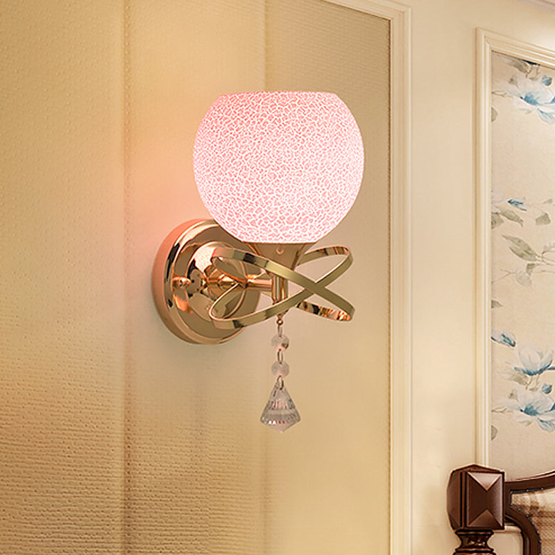 Diamond Sconce Crystal Wall Lamp With Pink Cracked Glass Shade - Post Modern 1-Light Fixture