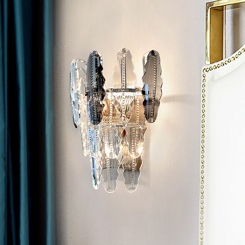 Clear Crystal Wall Sconce With Three Tapered Lights - Modern Mount Fixture